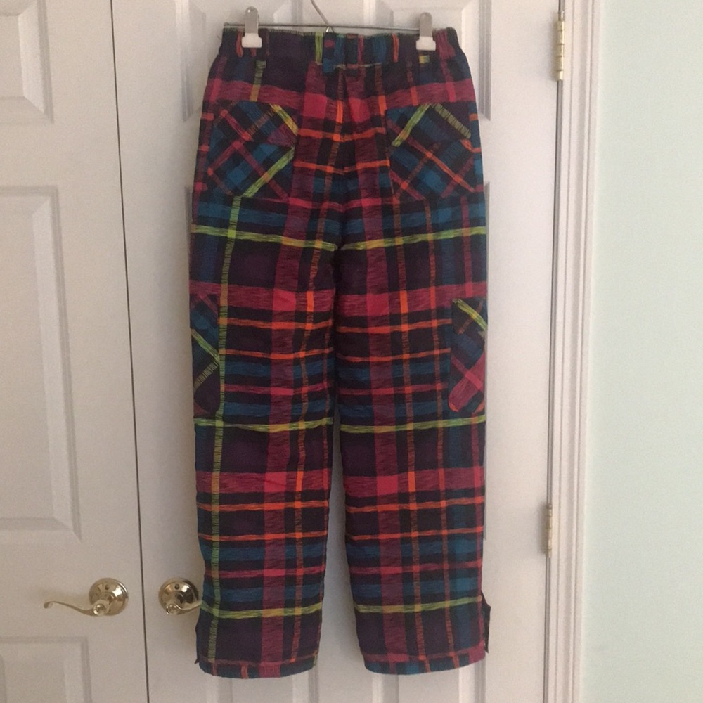 Falls Creek Plaid Snow Ski Pants Black Pink Orange XL 14 to 16 - Picture 3 of 16